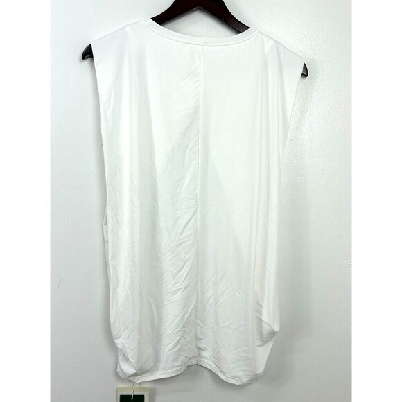 New HALARA Women Sz M White Round Neck Ruched Cool Touch Yoga Tank Top Shirt R3 - Picture 9 of 10